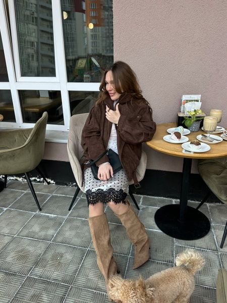 Косуха з високим коміром під замшу "Brown Urban Vintage" 200270 фото