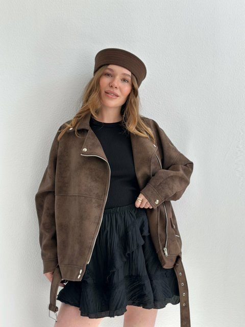 Подовжена косуха з ефектом замші "Brown Suede Classic" 1000961 фото