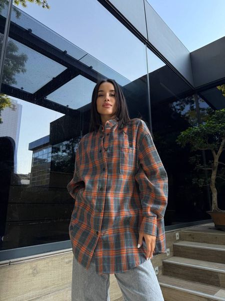Сорочка в клітинку сіро-помаранчева "Tartan" 10000033 фото