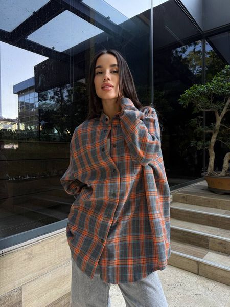 Сорочка в клітинку сіро-помаранчева "Tartan" 10000033 фото