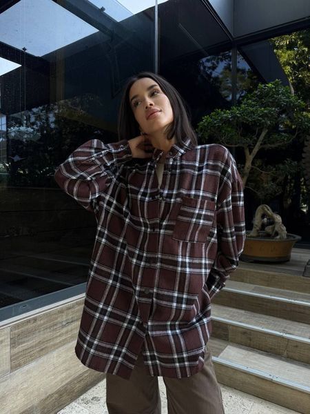 Сорочка в клітинку темно шоколадна "Tartan" 10000035 фото