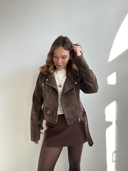 Укорочена косуха з ефектом замші &laquo;Brown Suede Crop&raquo;  200230 фото