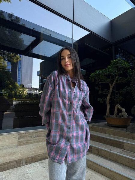 Сорочка в клітинку сіро-рожева "Tartan" 10000040 фото