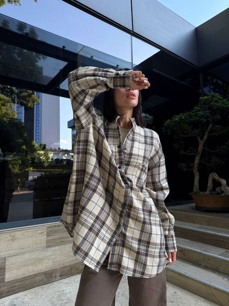 Сорочка в клітинку бежева "Tartan" 10000041 фото
