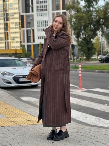 Пальто "BROWN LINE" у шоколадному кольорі  400025 фото