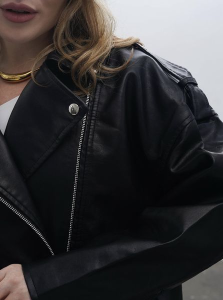 Косуха чорна оверсайз "Classic Leather Black" 100075 фото