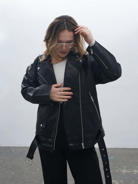Косуха чорна оверсайз "Classic Leather Black" 100075 фото
