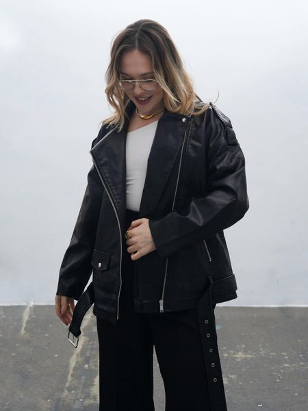Косуха чорна оверсайз "Classic Leather Black" 100075 фото