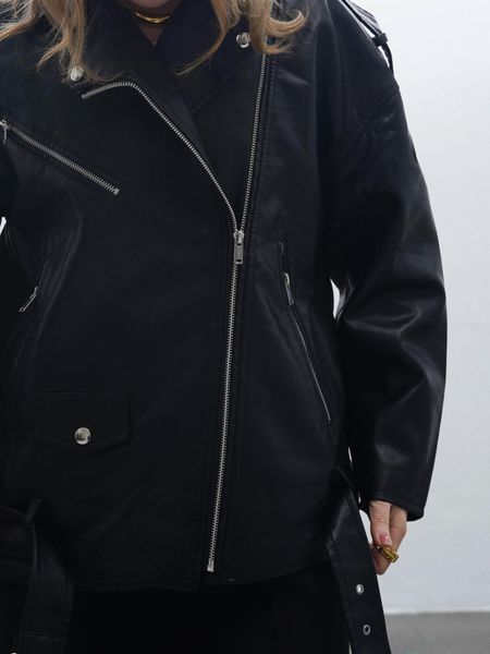 Косуха чорна оверсайз "Classic Leather Black" 100075 фото