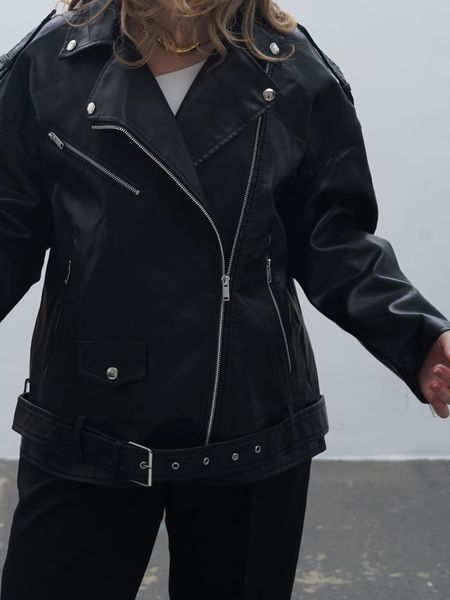 Косуха чорна оверсайз "Classic Leather Black" 100075 фото
