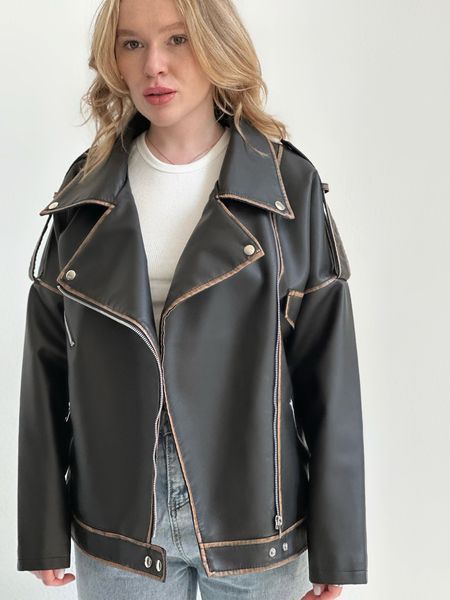 Косуха з коричневими вставками без пояса "Black Urban Contrast" 100090 фото