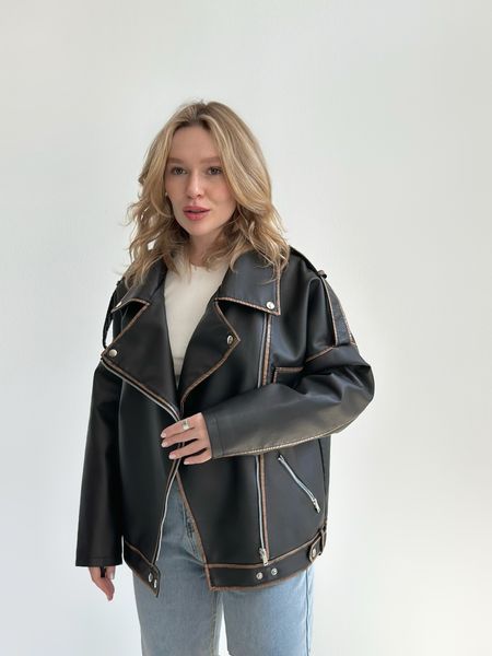 Косуха з коричневими вставками без пояса "Black Urban Contrast" 100090 фото