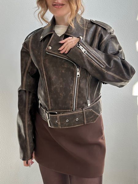 Укорочена темно-коричнева косуха "Dark Brown Rebel Crop" 1000954 фото